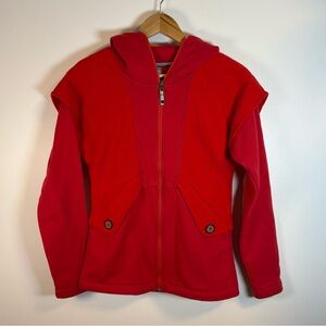 Burton Women’s Red Hooded Fleece Zip-Up Jacket Vintage Y2K Snowboard, Size Large